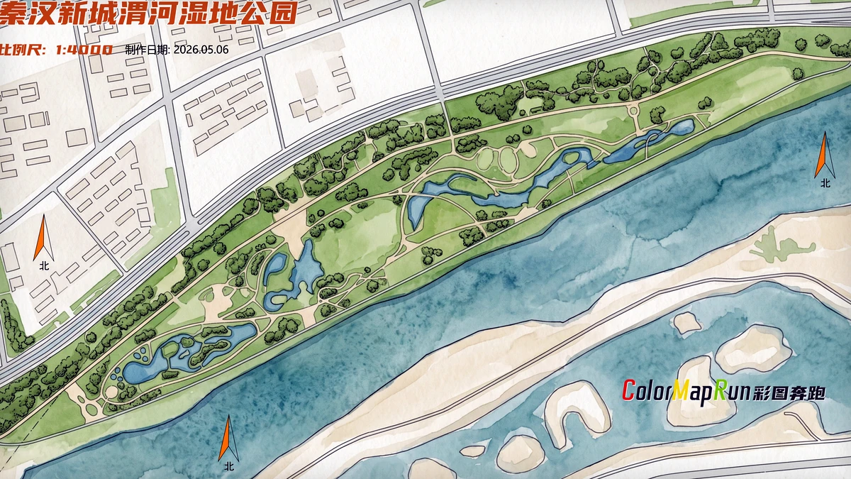 秦汉新城渭河湿地公园 orienteering map preview